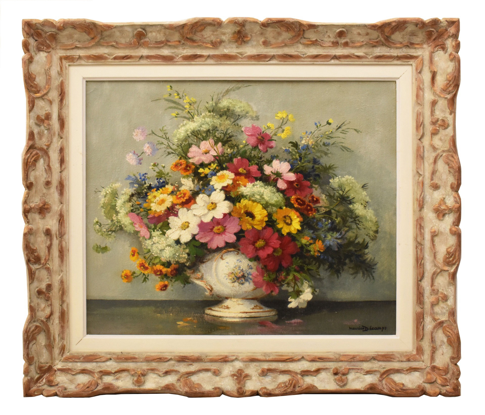 ANTIQUE PAINTINGS, ART DECO, STILL LIFE WITH SPRING FLOWERS, OIL ON CANVAS, 20TH CENTURY. (QF748)